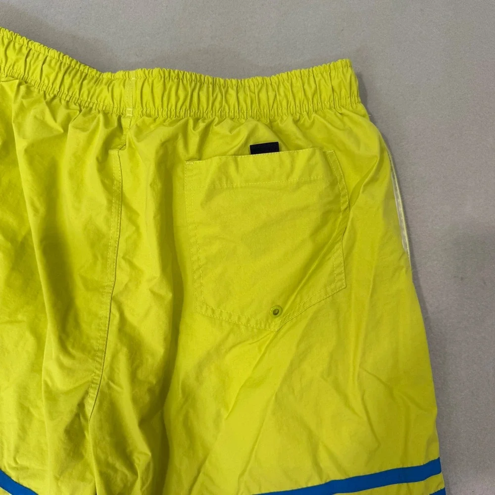 Nautica Swim Trunks Men Large Neon Green Blue Striped Vintage Mesh Lined Shorts